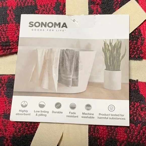 Sonoma Red and Black Checkered Towel 6 PC Set NWT - Picture 2 of 4